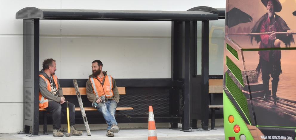 The team taking a break between installing bus shelters on Great King Street for the DCC in 2019.
